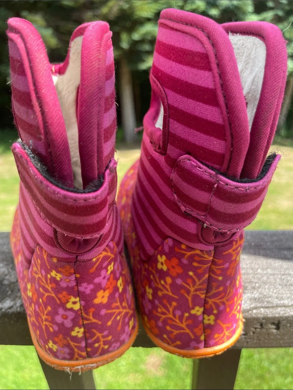 Bogs Kids Floral Stripe Winter Boots - Pink and Magenta
